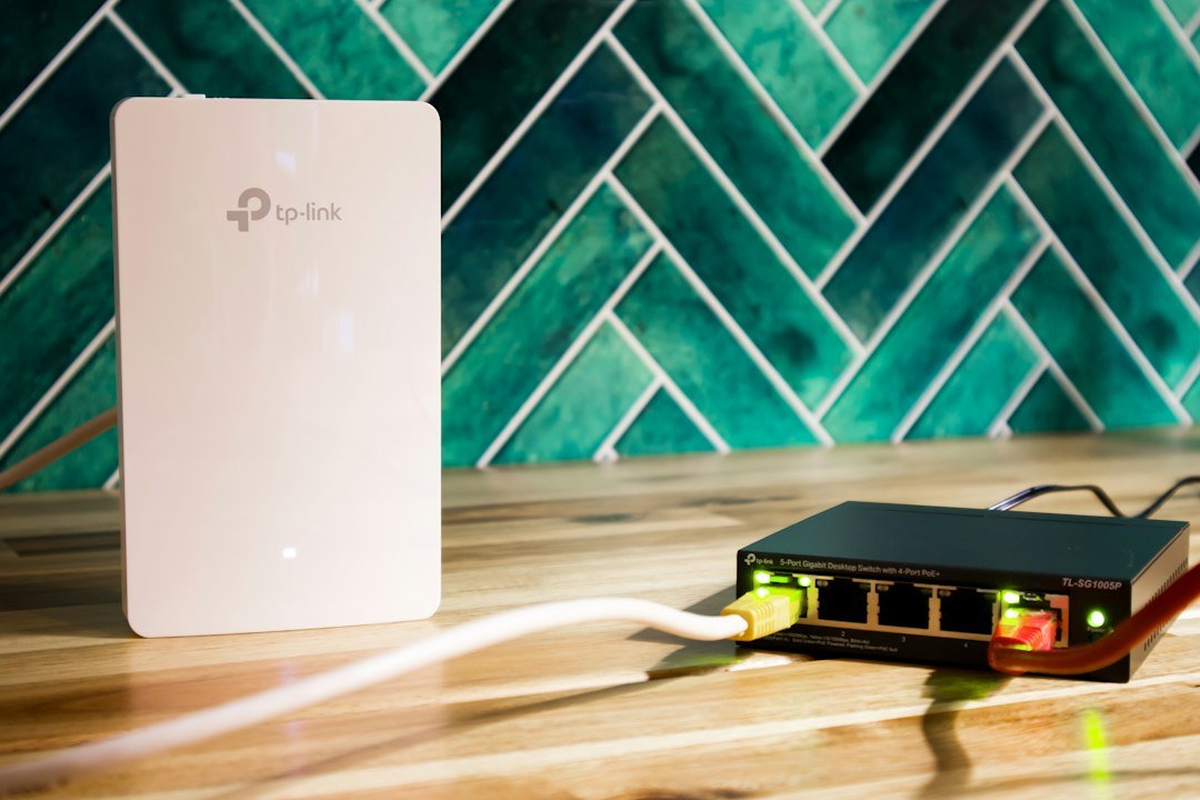 WiFi access point and Ethernet switch showing a wired alternative for thick walls